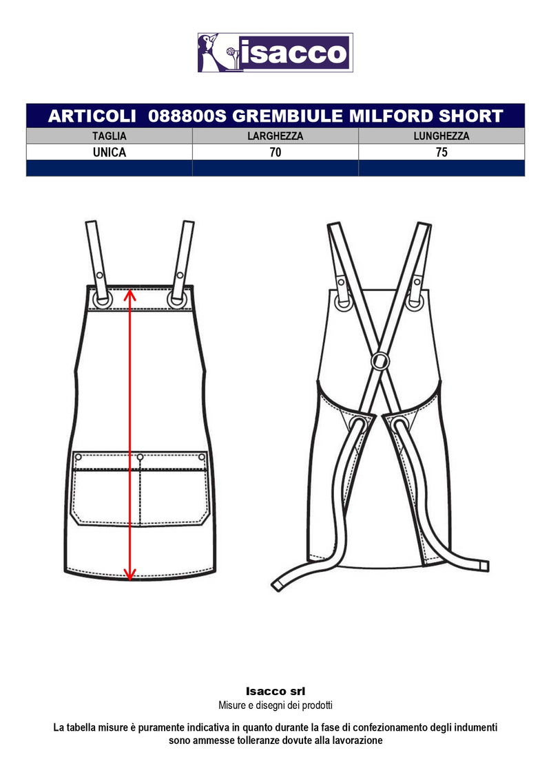 Carica immagine in Galleria Viewer, Grembiule Pettorina Unisex Corto Tasca Centrale Incrocio Isacco Milford Short