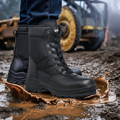 Stivali Anfibi da Lavoro Impermeabili Estivi/Invernali in Pelle con Zip Laterale – Leggeri Uomo Donna | Softair, Militari, Caccia, Tattici, Trekking | Alba&n DS702 02 Nero