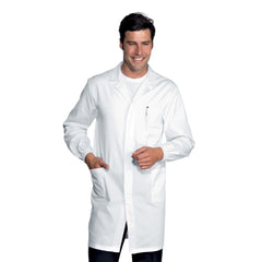 Camice Uomo da Lavoro Bianco Isacco Antiacido con Bottoni a Pressione Personalizzabile per Medico, Infermiere, Dottore, Farmacista, Laboratorio