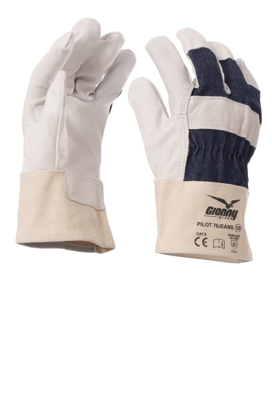 12 Paia Guanti in Fiore Bovino con Tela in Jeans Payper PILOT 70JEANS
