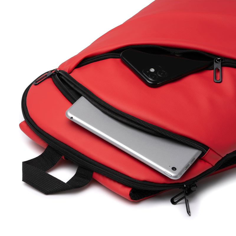 Carica immagine in Galleria Viewer, Zaino in Pelle PU Porta PC 15" con Zip Curva e Cinghia Trolley STAMINA LIAM MO1756
