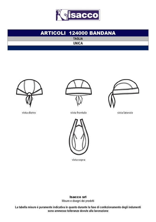 Bandana Unisex Isacco Regolabile con Lacci per Cucina e Ristorazione