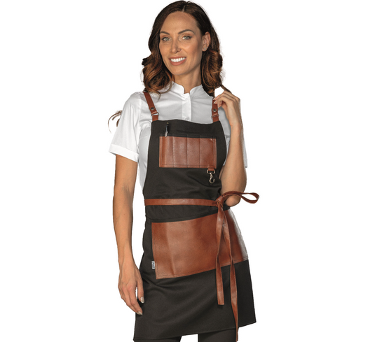 Grembiule Pettorina Unisex Corto Tasche e Lacci in Pelle Isacco Bristol Short