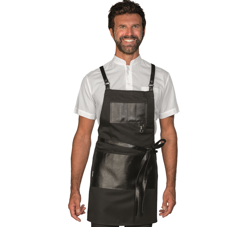 Carica immagine in Galleria Viewer, Grembiule Pettorina Unisex Corto Tasche e Lacci in Pelle Isacco Bristol Short
