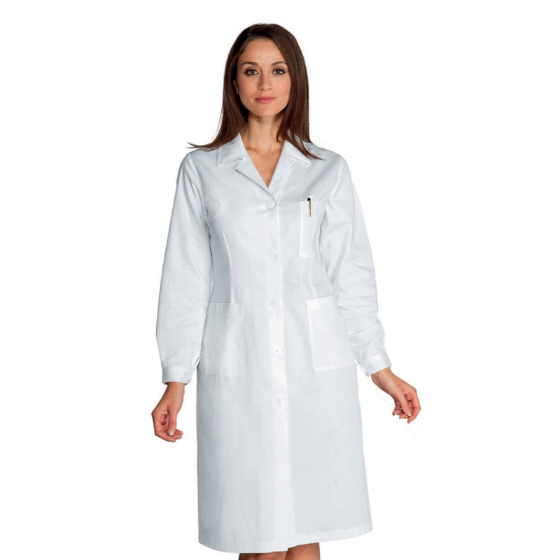 Carica immagine in Galleria Viewer, Camice Donna Bianco Isacco Manica Lunga 100% Cotone 190 gr Laboratorio
