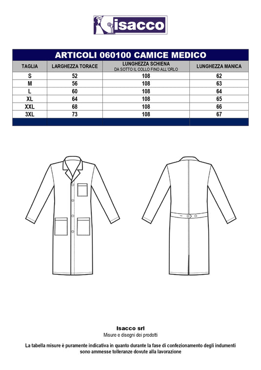 Camice Medico Isacco Manica Lunga 100% Cotone