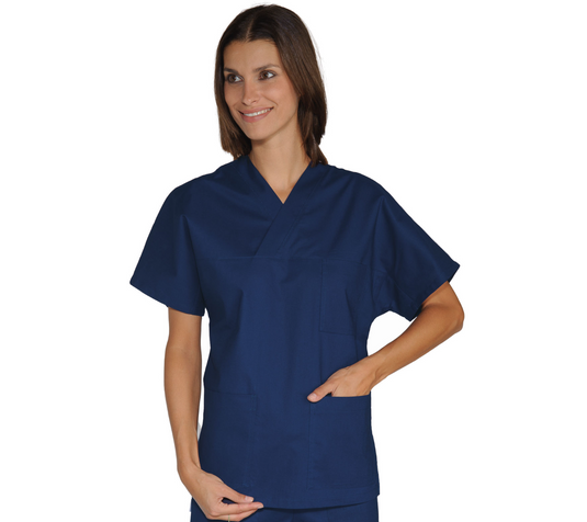 Casacca Unisex Collo a V Isacco in 100% Cotone Mezza Manica Uso Sanitario