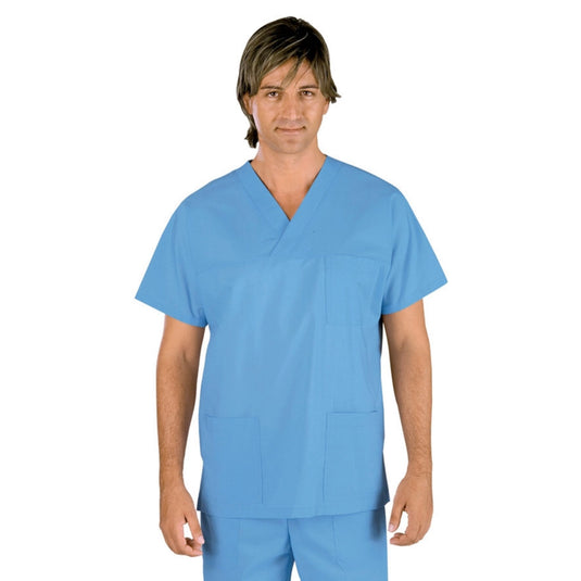 Casacca Unisex Collo a V Isacco in 100% Cotone Mezza Manica Uso Sanitario
