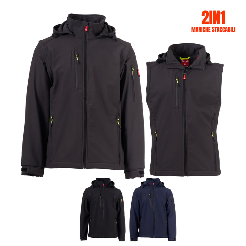 Carica immagine in Galleria Viewer, Giacca Softshell Uomo 2in1 Maniche Staccabili Impermeabile Personalizzabile Payper Creek 2in1
