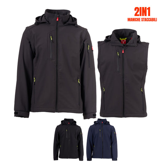 Giacca Softshell Uomo 2in1 Maniche Staccabili Impermeabile Personalizzabile Payper Creek 2in1