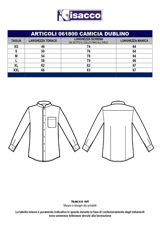 Camicia Unisex con Colletto Coreano Manica Lunga Isacco Dublino