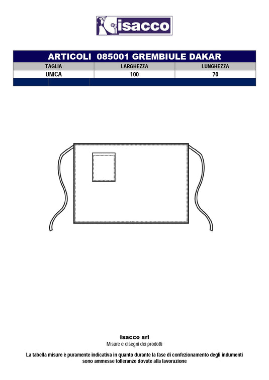 Grembiule da Vita Unisex con Tasca 100x70 Isacco Dakar Ristorazione