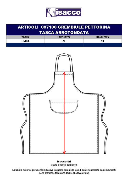Grembiule Pettorina Isacco con Tascone Centrale 70x90 Ristorazione