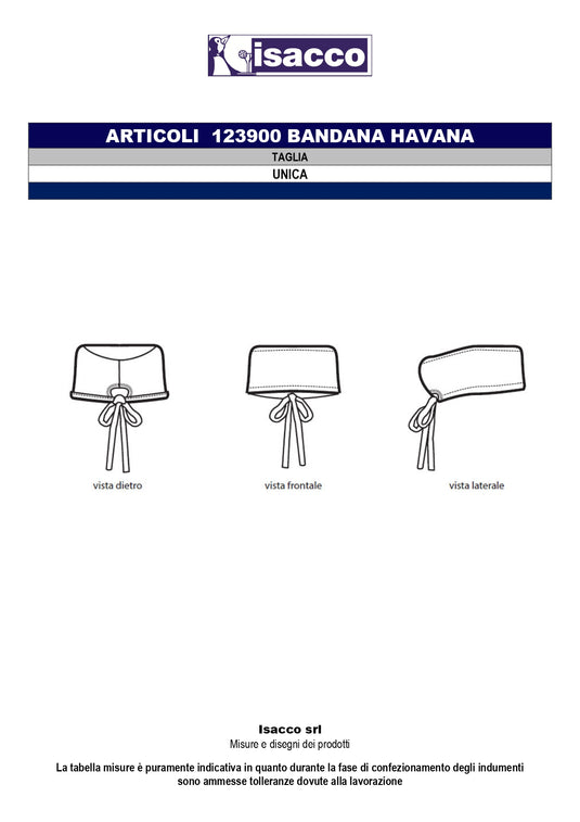 Bandana Havana Unisex Isacco 100% Cotone per Sanità e Ristorazione