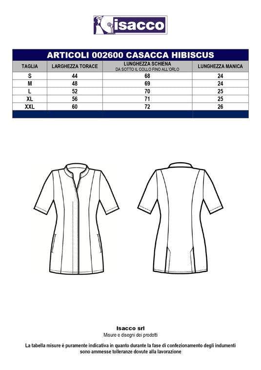 Casacca Donna Sciancrata Mezza Manica Isacco Hibiscus Settore Estetico e Medicale