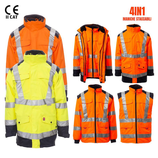 Parka 4in1 Alta Visibilità da Lavoro con Cappuccio Invernale Payper Hisafe