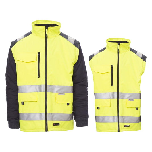 Giubbotto Bicolore TAGLIA-M con Maniche Staccabili in Alta Visibilità da Lavoro Invernale Payper Hiway Giallo Fluo/Blu Navy Outlet