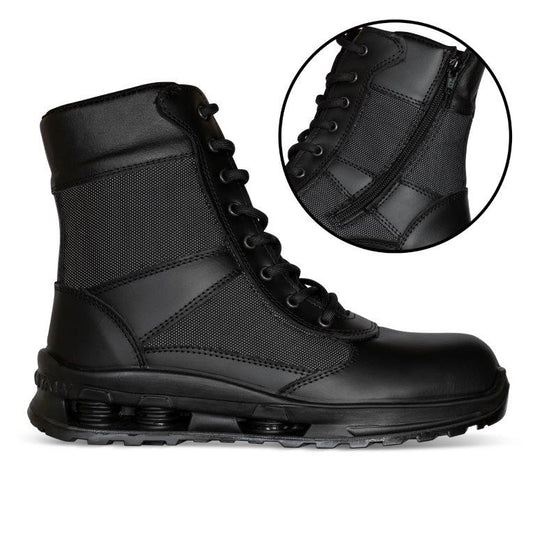 Anfibi con Zip Laterale Impermeabili in Pelle Neri – Militari Tattici Softair | Lewer Parà O2 FO SR