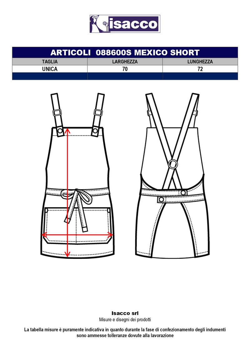 Carica immagine in Galleria Viewer, Grembiule Pettorina Unisex Corto con Tasche Incrocio e Pelle Isacco Mexico Short
