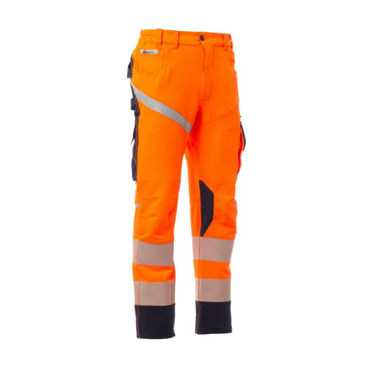 Pantalone da lavoro TAGLIA-50 Alta Visibilità 4 Way Stretch Payper NEXT 4W HI-VI Arancione Fluo/Blu Navy Outlet