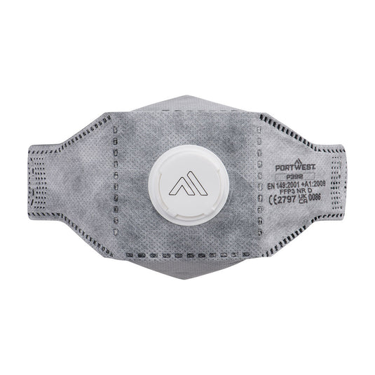 10 Pezzi Mascherina FFP3 Pieghevole con Valvola ai Carboni Attivi Portwest P392