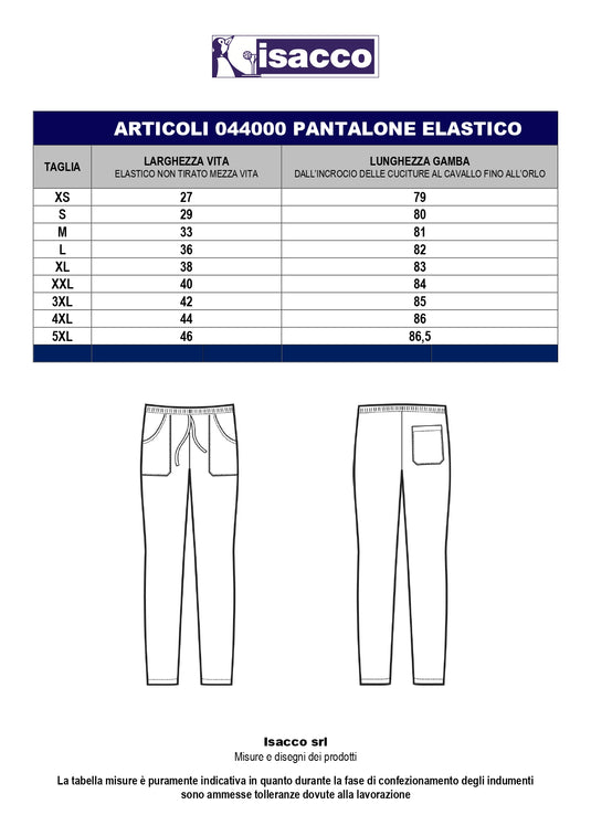 Pantalaccio Unisex Isacco con Laccio Elastico per Uso Sanitario e Cucina