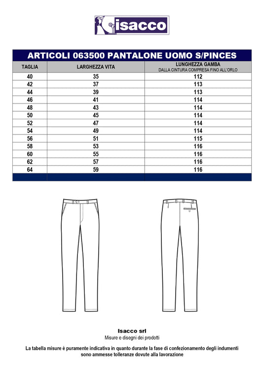 Pantalone Senza Pinces Isacco Elegante da Sala e Ristorazione