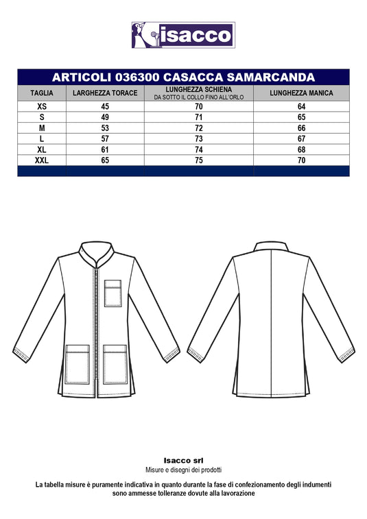 Casacca Unisex Samarcanda Mezza Manica con Cerniera Isacco