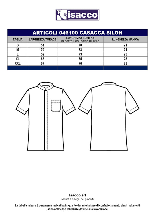 Casacca Sanitaria Unisex Silon Tecnostretch Collo Coreano Manica Corta Isacco