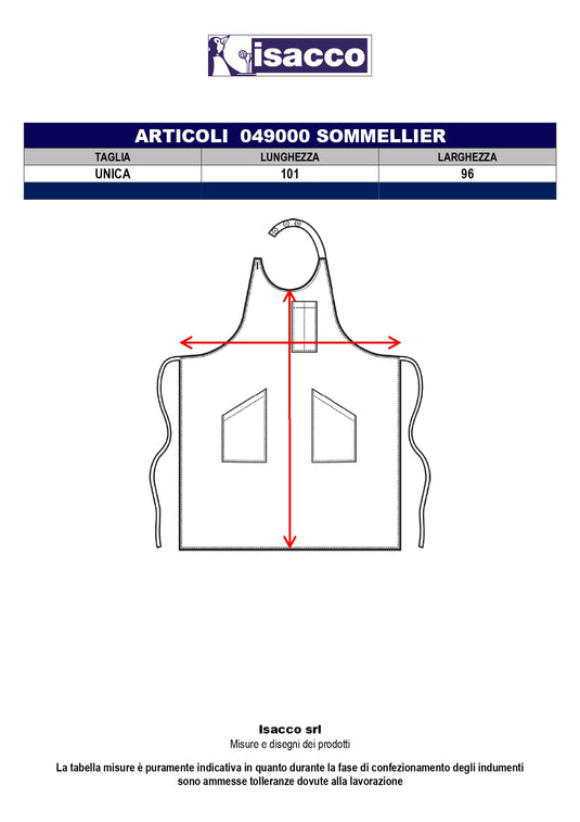 Grembiule Sommelier Unisex Isacco con Pettorina Regolabile e Tasche