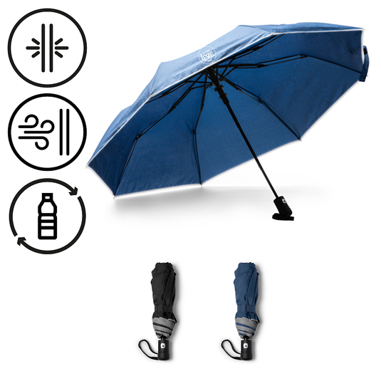 Ombrello Pieghevole Automatico Antivento Stamina NIKOL 1159 RPET con bande riflettenti e doppia stampa inclusa