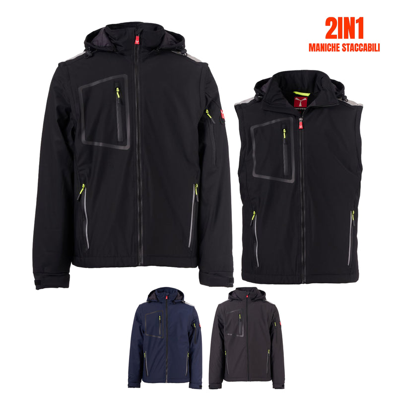 Carica immagine in Galleria Viewer, Giacca e Gilet Softshell 2in1 Imbottita 140g da Uomo Lavoro Payper Stream 2in1 Lite Pad Personalizzabile
