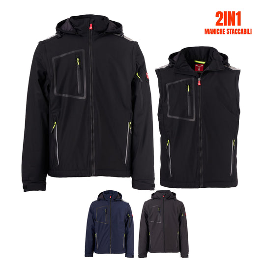 Giacca e Gilet Softshell 2in1 Imbottita 140g da Uomo Lavoro Payper Stream 2in1 Lite Pad Personalizzabile