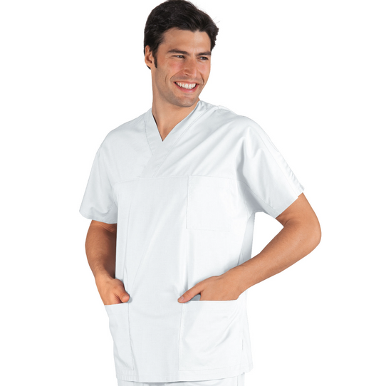 Casacca Unisex Collo a V Isacco Bianca Mezza Manica - Sanitaria