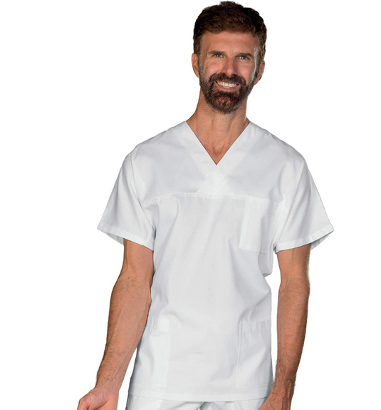 Casacca Unisex Collo a V Isacco Bianca Mezza Manica - Sanitaria
