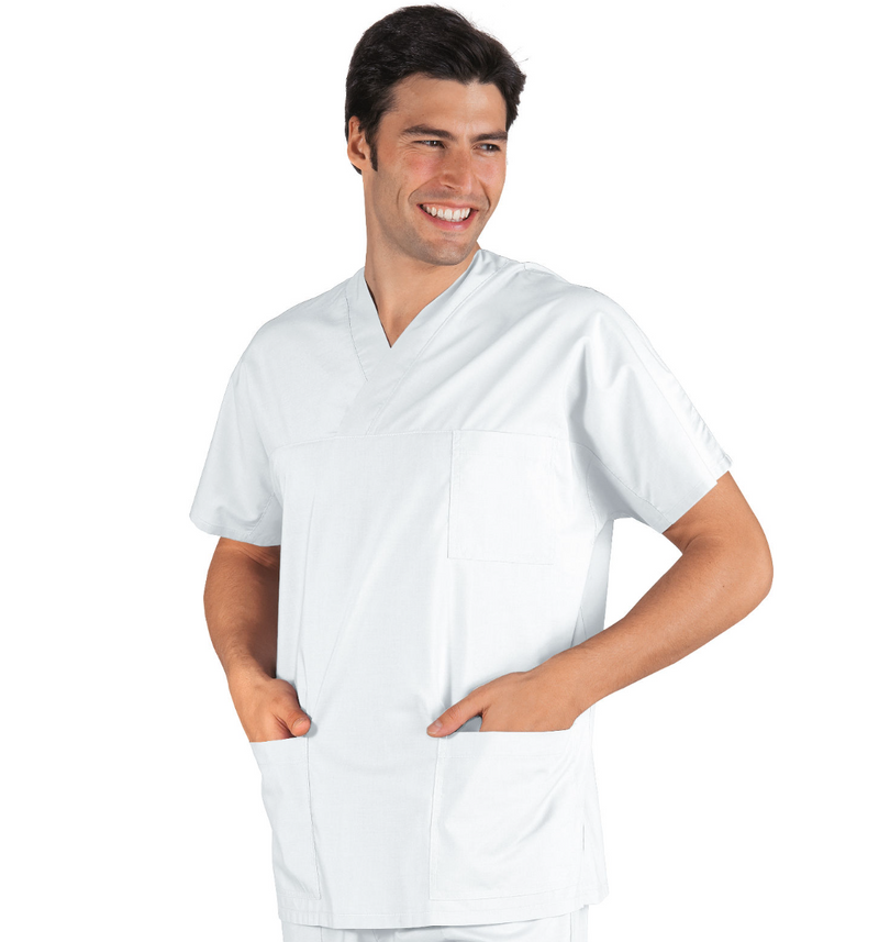 Carica immagine in Galleria Viewer, Casacca Unisex Collo a V Isacco Bianca Mezza Manica - Sanitaria
