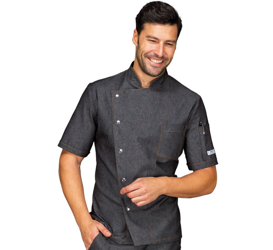 Giacca Cuoco Belfast Slim Unisex Isacco Mezza Manica con Bottoni a Pressione