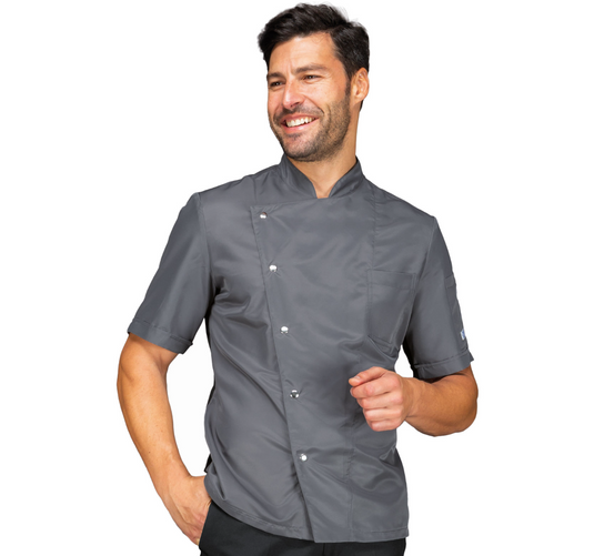 Giacca Cuoco Belfast Slim Unisex Isacco Mezza Manica con Bottoni a Pressione