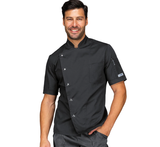 Giacca Cuoco Belfast Slim Unisex Isacco Mezza Manica con Bottoni a Pressione