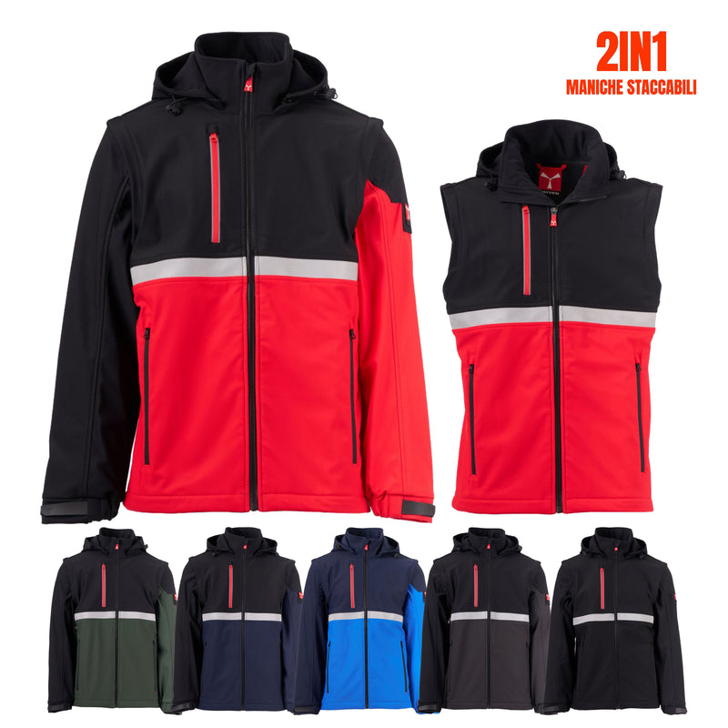 Carica immagine in Galleria Viewer, Giacca e Gilet Softshell Lavoro Impermeabile Antivento Stretch 4 Stagioni Payper Wise 2in1
