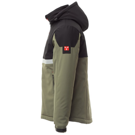 Giubbotto Imbottito Uomo TAGLIA-XL Invernale Soft Shell con Cappuccio Removibile Payper Wise Pad Verde Militare/Nero Outlet