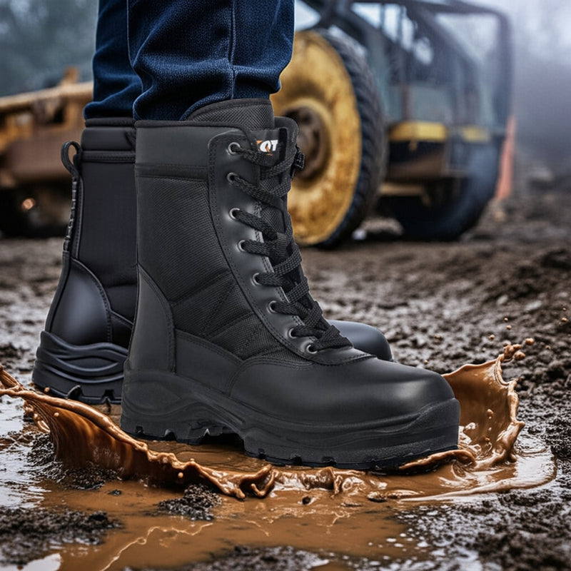 Carica immagine in Galleria Viewer, Stivali Anfibi da Lavoro Impermeabili Estivi/Invernali in Pelle con Zip Laterale – Leggeri Uomo Donna | Softair, Militari, Caccia, Tattici, Trekking | Alban DS702 02 Nero
