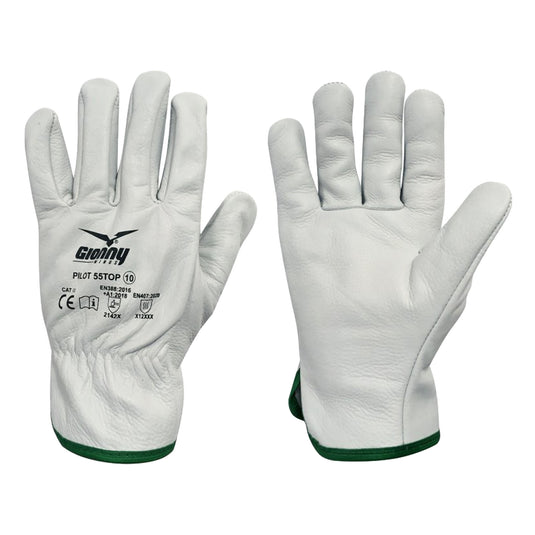 Guanti da lavoro in pelle fiore bovino con dorso in crosta bordato EN388 Payper Pilot 55Top