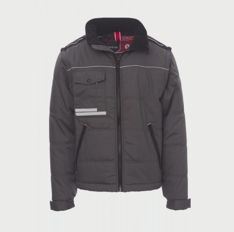 Carica e riproduci video in Gallery Viewer, Giubbotto 2in1 Uomo con Maniche Staccabili Imbottito Invernale con Cappuccio Multitasche Payper Warm 2.0

