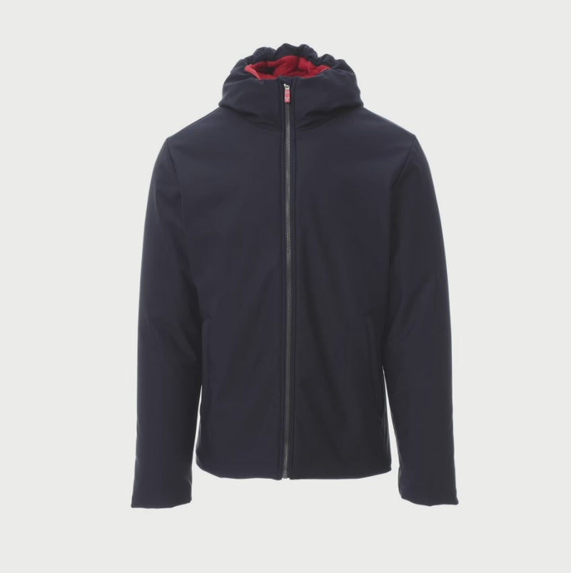 Carica e riproduci video in Gallery Viewer, Giubbotto Invernale Imbottito Uomo Softshell con Cappuccio Payper Oregon Personalizzabile
